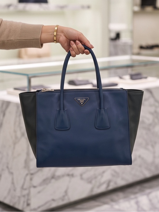 Prada Handbags - Prada NAVY CITY TWIN ZIPPER Blue and Black Leather